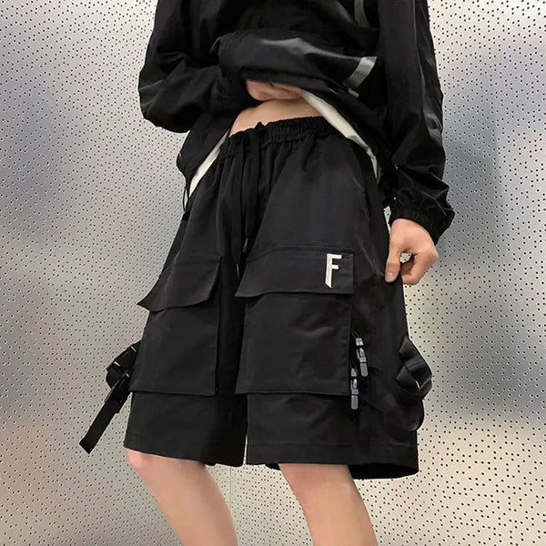 american fashion high street functional cargo shorts mens 2024 summer trendy design casual quarter pants loose straight pants baggy cargo bottoms
