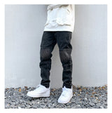 high street white knee pleated vertical stripe elastic fit skinny jeans male casual small leg jeans pants slim mens clothing unique jeans style 3667