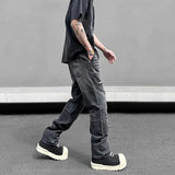 high street distressed black hole washed destroyed jeans casual ripped logging pants straight wide leg denim pants for men ripped baggy denim