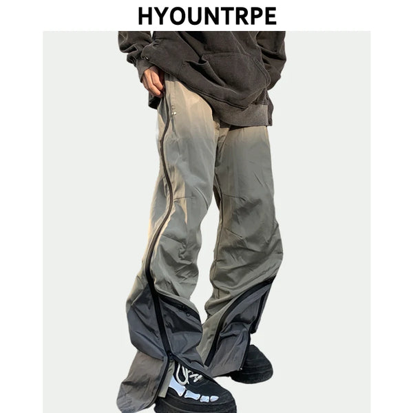 mens high street loose pants casual zipper open patchwork straight trousers pants hip hop new fashion streetwear jogging pants minimalist street pants
