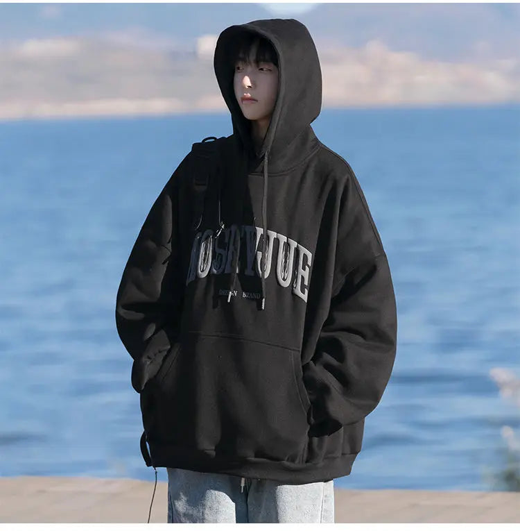 Spring and Autumn Trendy Hip Hop American High Street Men and Women Retro Letter Printed Hoodie Couple Loose Casual Top y2k