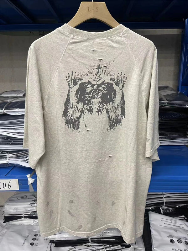 Sadcore Streetwear top – Y2K Vintage Jesus Portrait Graffiti Print Damages Pullover W