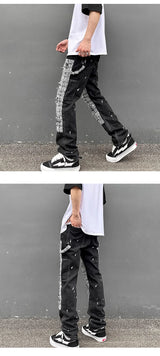 ripped holes patchwork denim jeans mens high street zipper straight jeans hip hop streetwear casual loose joggers jeans pants unique joggers style 2572
