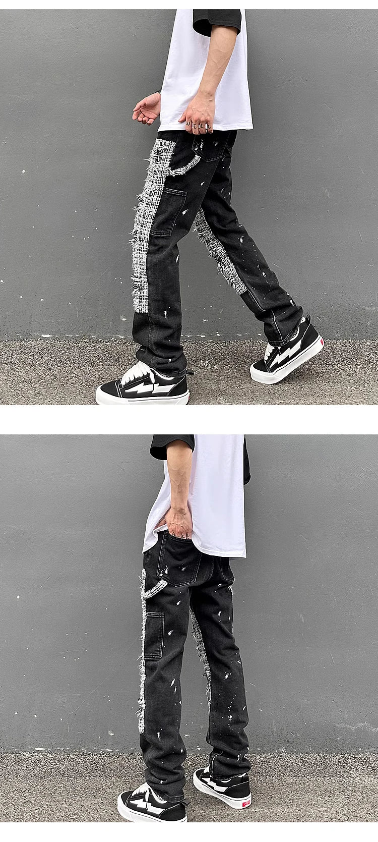 ripped holes patchwork denim jeans mens high street zipper straight jeans hip hop streetwear casual loose joggers jeans pants unique joggers style 2572