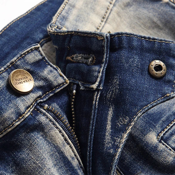 distressed washed pleated denim jean pants new fashion biker jeans streetwear casual slim pants jogger y2k mens skinny joggers unique joggers style 4144