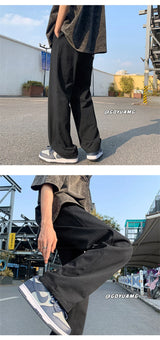 summer casual y2k streetwear straight pants men breathable korean fashion drape trousers solid color wide leg baggy sweatpants unique joggers style 3393