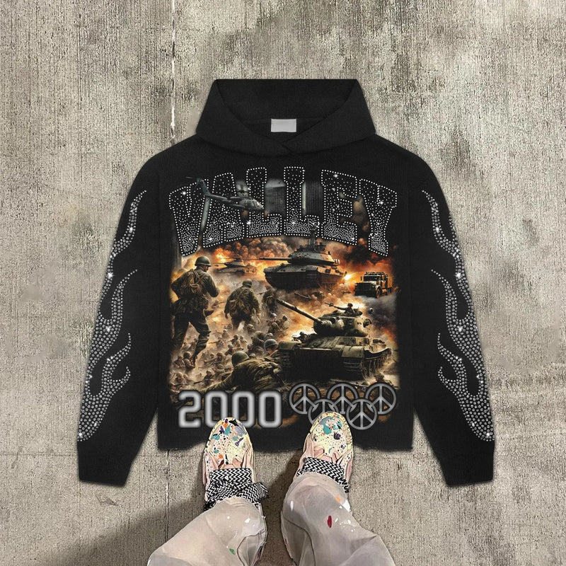 Y2K Graphic Tee – Vintage War Graphic Print Hoodies Women Y2K Tops Sweatshirt