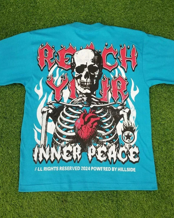 Cyberpunk Melting smiley – 2024 New Summer Trend Skull Bone Print Oversized T Shirt Men