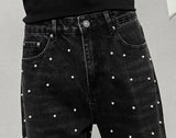 men bead streetwear fashion hip hop vibe loose casual wide leg straight denim jeans baggy pant man boyfriend jeans trousers unique jeans style 2990