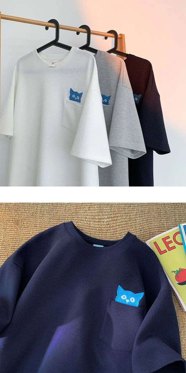 Y2k Anime panel – Korean High End Waffle Short Sleeved T Shirt For Men With Qu