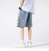 denim shorts mens trendy streetwear washed shorts side embroidery patchwork jeans shorts casual track pants unique jeans style 3280