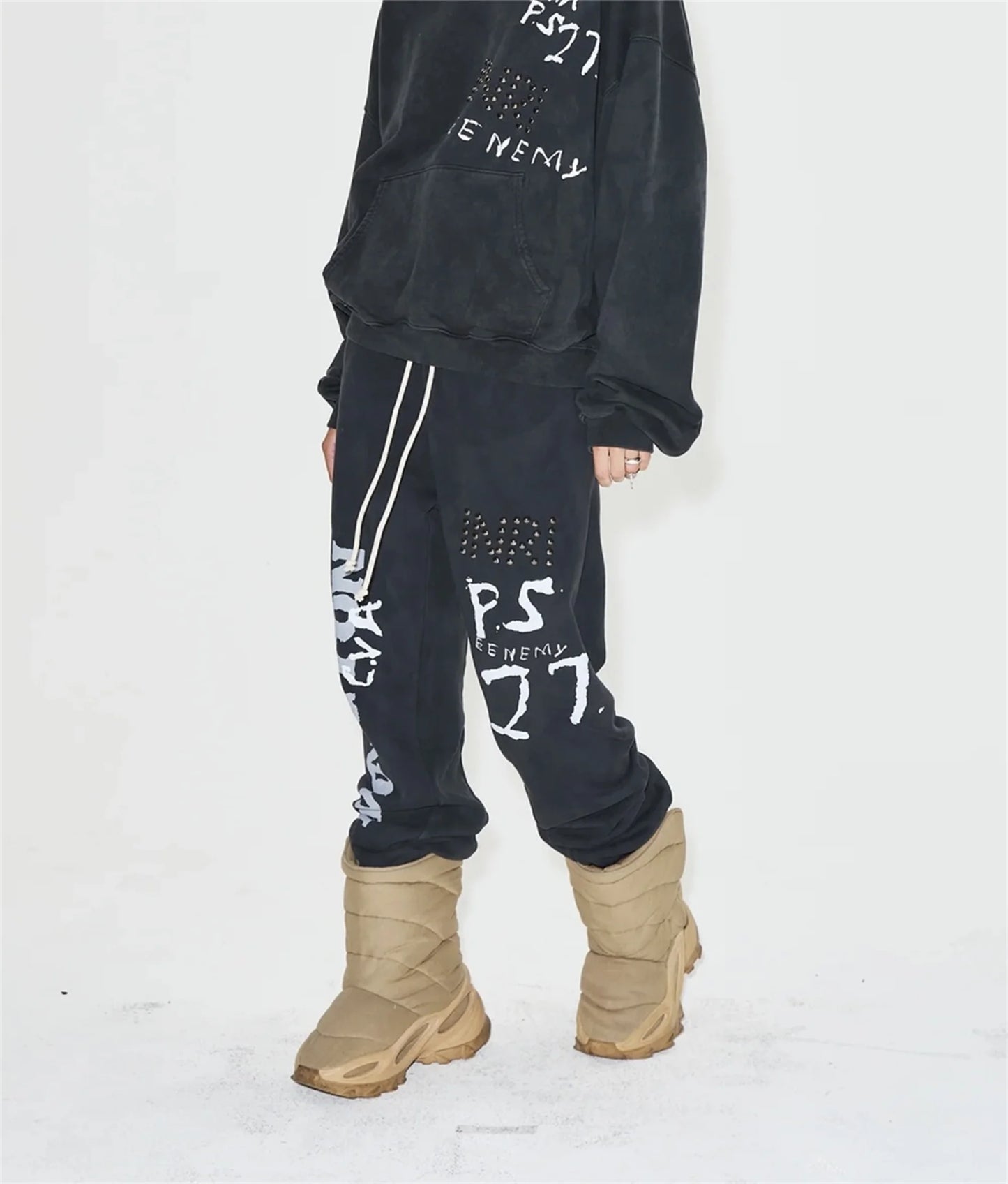 24ss rrr123 gymno high street heavyweight best quality cotton gradient washed distressed drawstring casual sport pants leggins urban fashion pants