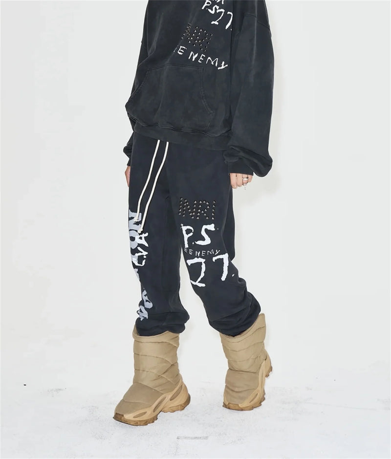 24ss rrr123 gymno high street heavyweight best quality cotton gradient washed distressed drawstring casual sport pants leggins urban fashion pants
