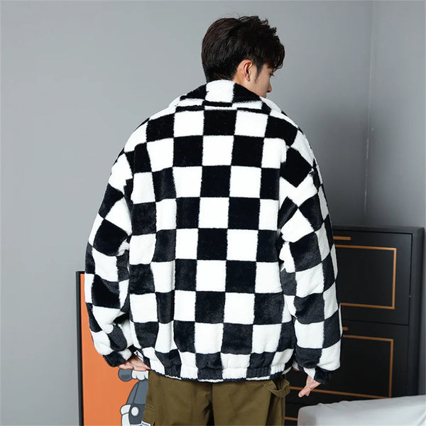 Abcvan Snaki 2023 New High Quality Black and White Plaid Rabbit Hair Cotton Coat Men's and Women's Coat