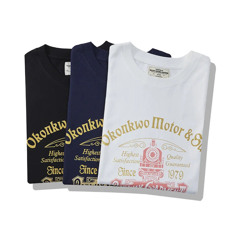 Y2k Oversized shirt – Summer Mens Short Sleeved Retro New 200G Locomotive Letter P