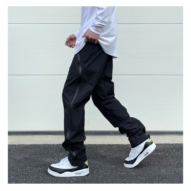 american street wear machine oversized joggers pants rubber side zipper nylon casual pants harajuku mens black track pants unique joggers style 3801