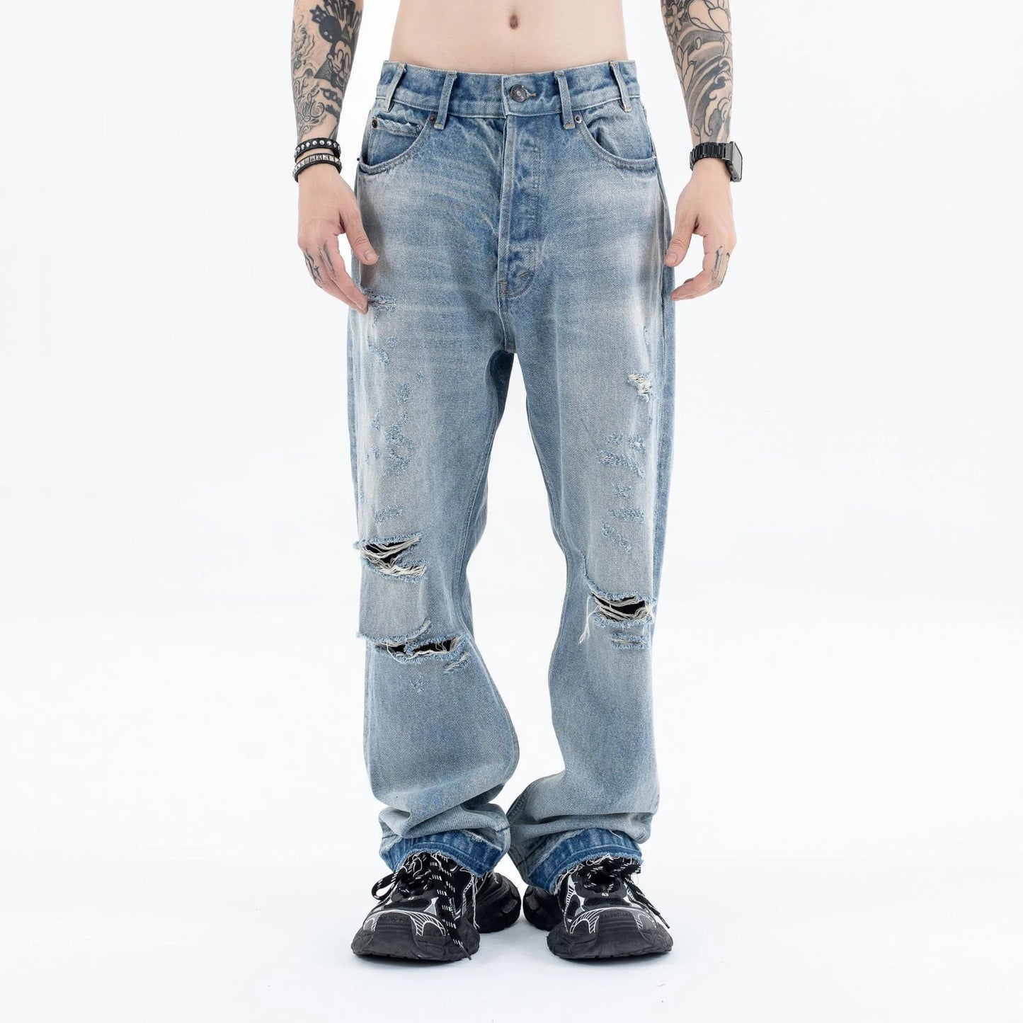 Destroy straight-leg wide jeans