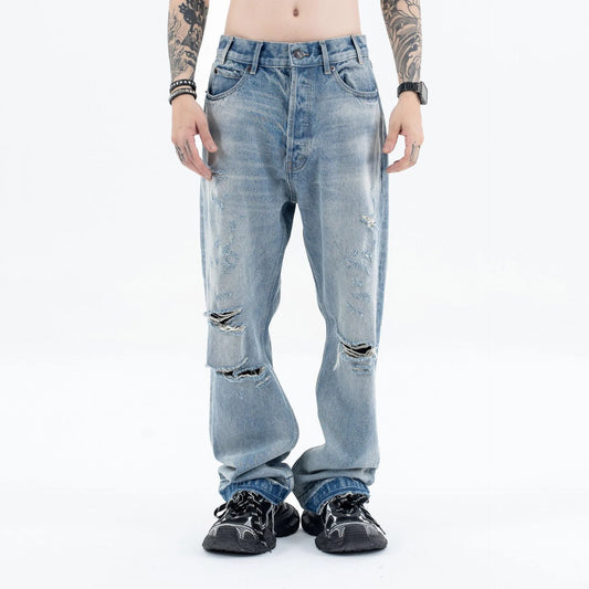 Destroy straight-leg wide jeans