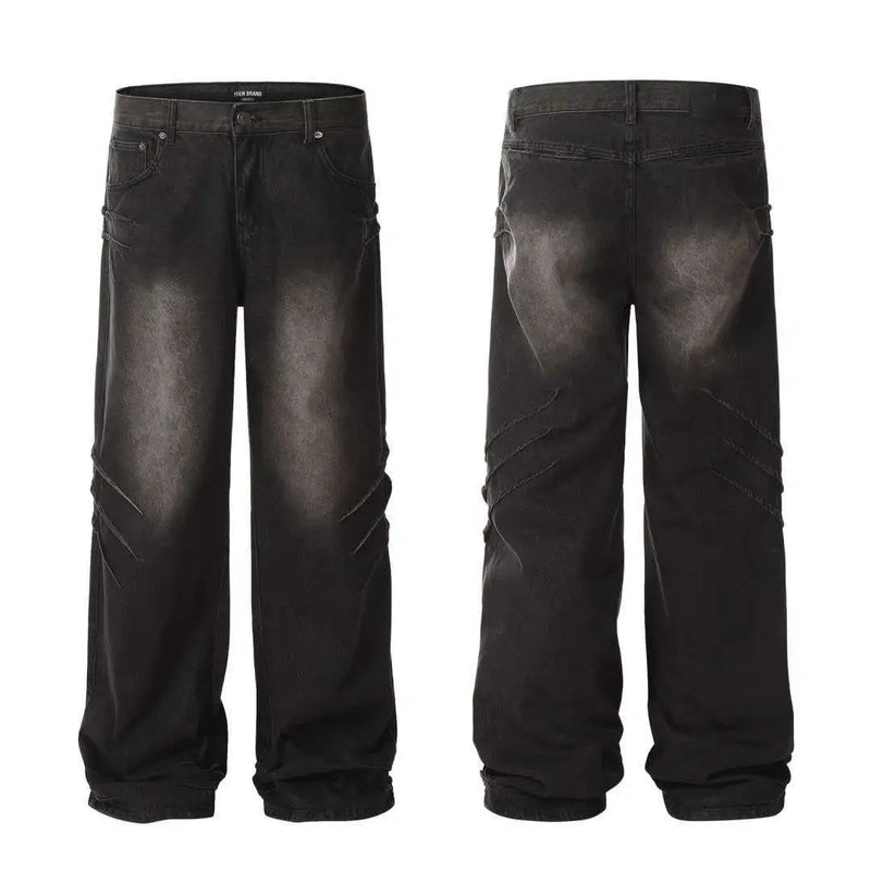 hip hop american trend retro straight leg washed denim jeans spring and autumn high street couple loose wide leg casual pants unique jeans style 617
