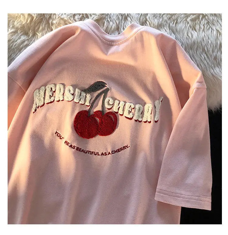 Anime Graphic tee – Fashion Korean Brand Chic Flock Cherry Embroidery T Shirts K