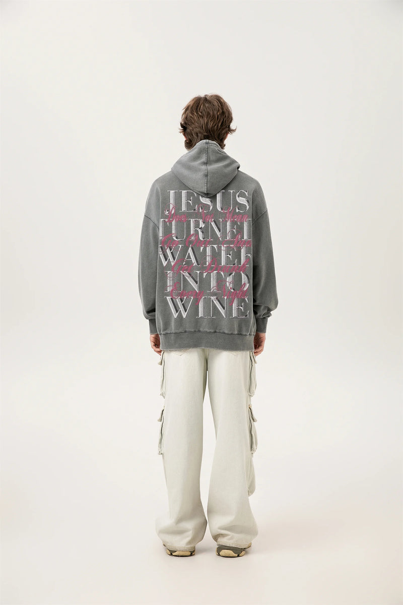 24ss Vintage SM Brand Fashion Washed Distressed stir fried salt high gram heavy vintage looped hoodie hooded sweatshirt