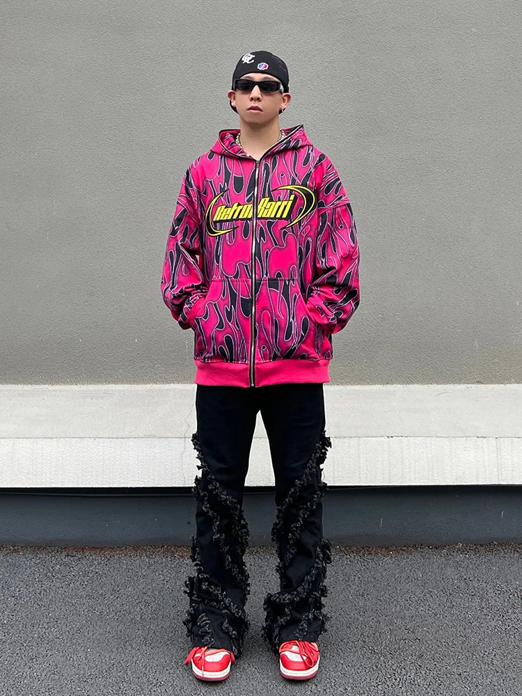 vaporwave angelcore design featuring mens harajuku fire printed hoodies unisex hip hop y2k full zipper sweatshirt streetwear casual hooded warm loose tops hoodies