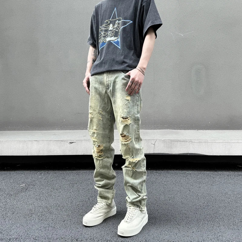 retro washed skinny jeans men pant destroyed ripped holes slim biker zipper jeans trousers fashion streetwear hip hop joggers unique joggers style 5224