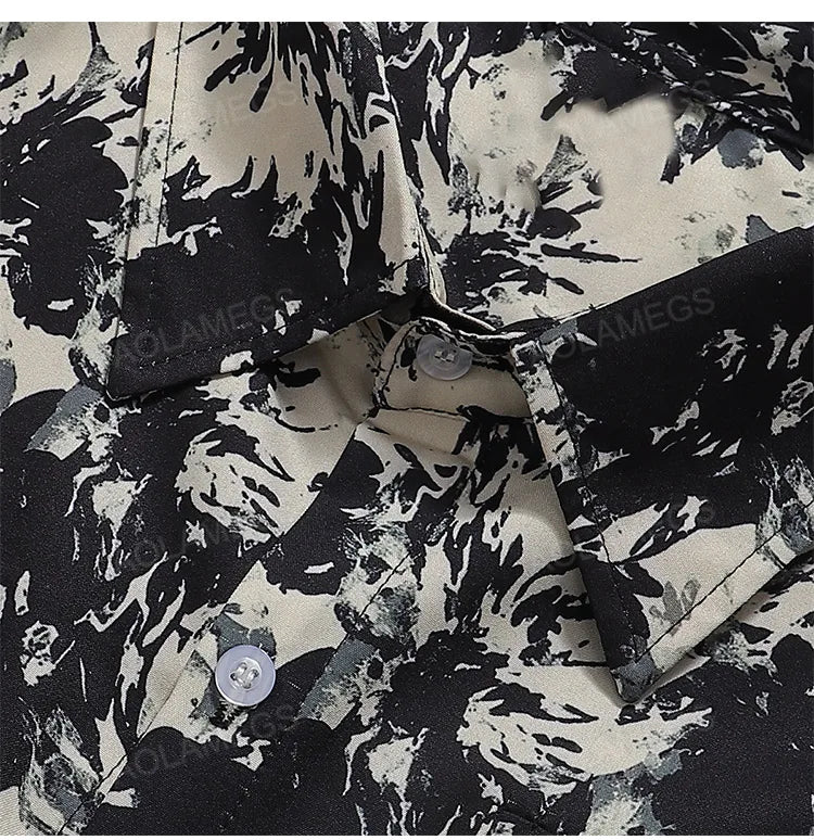 Men's Shirts Harajuku Cool Handsome High Street Masculinas Hawaiian Stylish Loose Half Sleeve Shirt Dark Wind Versatile Tops