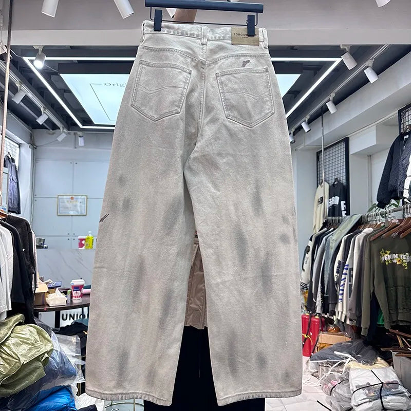 graffiti ink paint print straight pants urban fashion pants