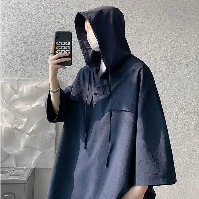 Anime Oversized shirt – Mens Summer Casual Short Sleeve Hooded T Shirt Fashion Overs