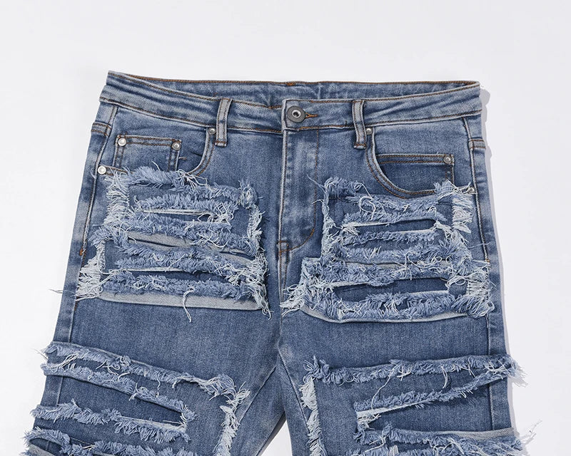 retro hole ripped distressed jeans for men straight washed harajuku hip hop loose denim trousers vibe style casual jean pants unique jeans style 848