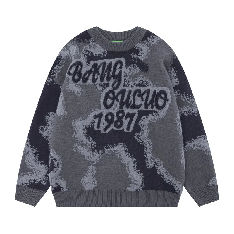 fashion contrast color knitted sweater unisex harajuku sweater casual letters pullover streetwear loose sweaters jumper knitwear streetwear fashion hoodie, Y2K vintage urban hoodie, high quality cotton pullover