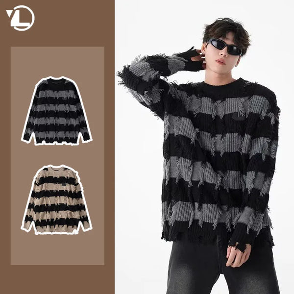 grunge fire sweater, streetwear drip, cozy knitwear for men, oversized grunge aesthetic winter top