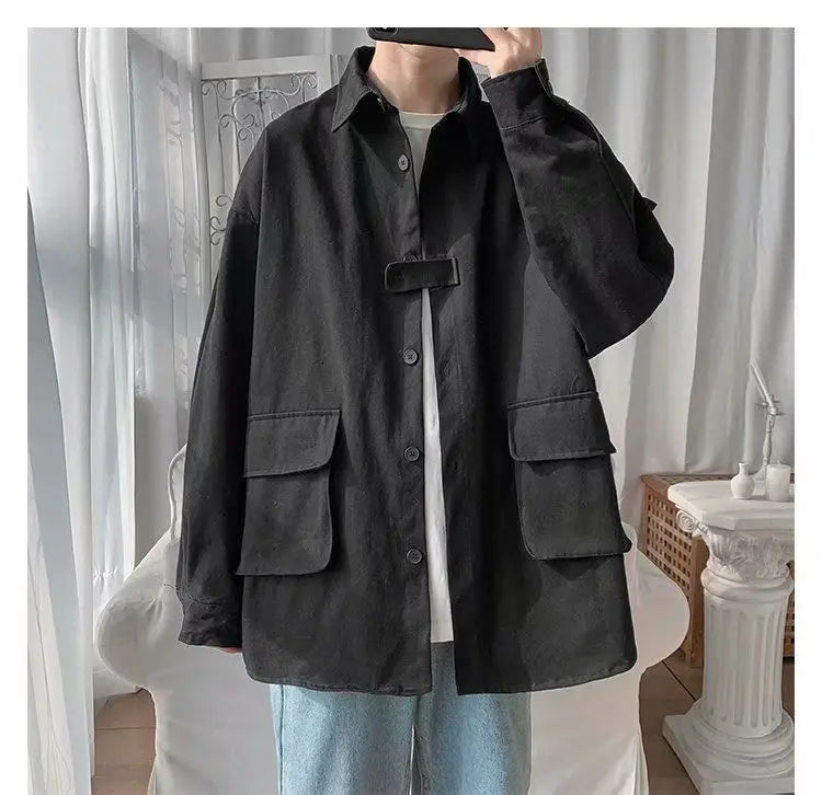 Original shirt men long-sleeved Korean style trendy loose handsome work shirt ins trendy brand spring
