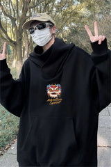 Autumn Lion Dance Graphic Ninja Hoodie Men Fleece Pocket Turtleneck Ov