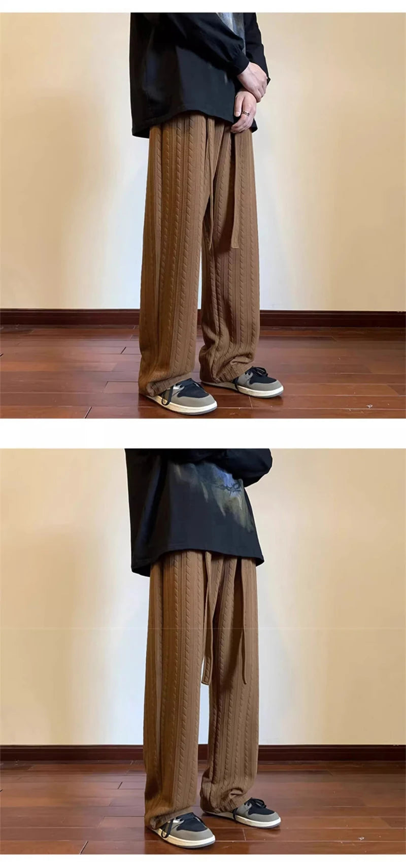 autumn waffle foam striped design pants for men new high street wide leg straight trousers casual y2k vintage pantalones hombre unique default style 107