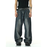 mens high street loose denim jeans unisex casual straight zipper jeans hip hop streetwear casual wide legs joggers baggy jeans unique joggers style 604