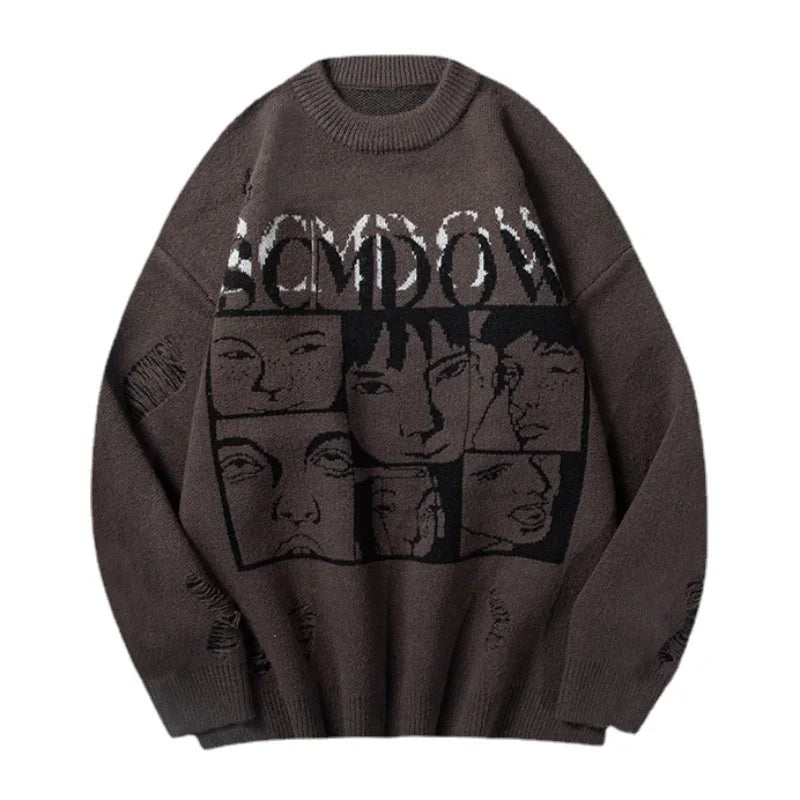 hip hop knitted anime oversized sweater mens ripped sleeve pullover streetwear unisex new casual loose sweaters jumpers knitwear - bold artwork streetwear hoodie, vintage look oversized hoodie, high quality cotton hoodie
