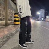 2023 autumn new light luxury fashion jeans men loose european and american style wide leg trousers boutique clothing simplestyle ripped baggy denim