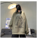 Autumn Korean Personality Street Boys Unisex Round Neck Sweatshirt Trendy American Couple Suede Long-sleeved Shirt Top