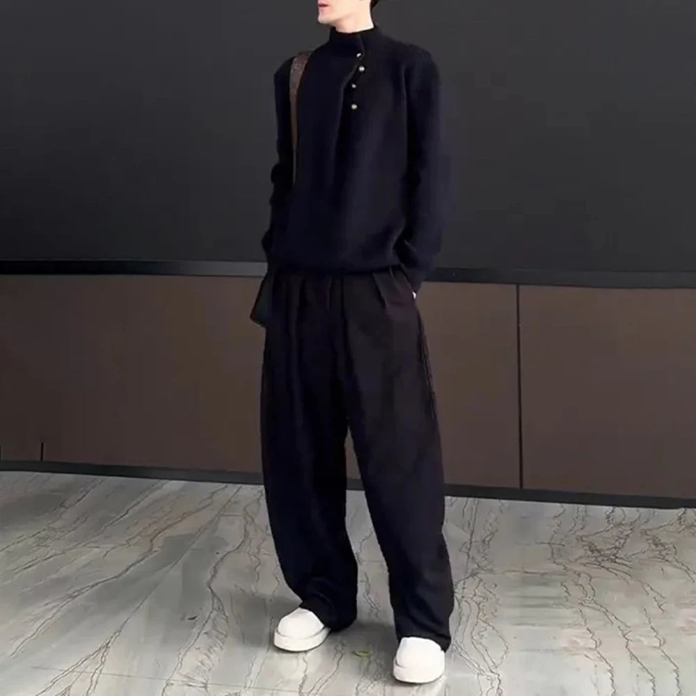 minimalist knit jumper, daily wear essential, trendy urban fashion top for men, layered streetwear look