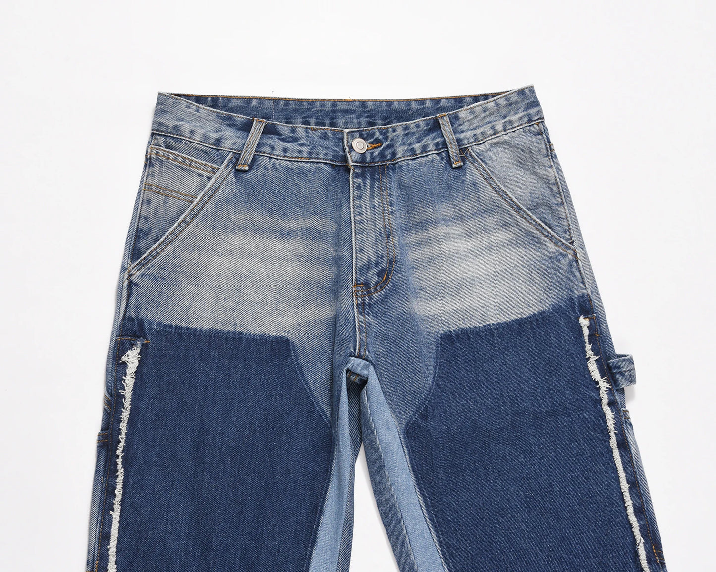 high street fashion contrast straight tube micro flared jean horn pant washing mens tassel vintage patchwork wide denim jeans unique jeans style 5012