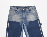 high street fashion contrast straight tube micro flared jean horn pant washing mens tassel vintage patchwork wide denim jeans unique jeans style 5012