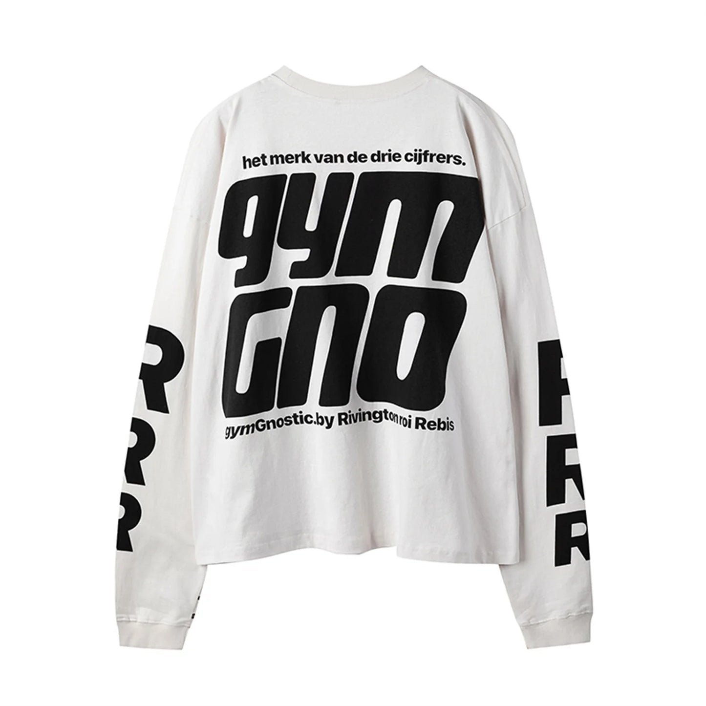 2024 Summer And Spring 123 Letter Print GYMGNO Graffiti Slogan Worn Retro Long Sleeve T Shirt Pullover Sweatshirt