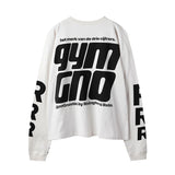 2024 Summer And Spring 123 Letter Print GYMGNO Graffiti Slogan Worn Retro Long Sleeve T Shirt Pullover Sweatshirt