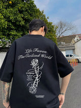 Y2k Angelcore design – Gothic Letter Rose Printed T Shirt Men Hip Hop Fashion Overs