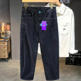 men denim streetwear fashion brand hip hop loose casual wide leg cargo harem jeans pant cityboy y2k baggy jeans trousers unique cargo style 1910