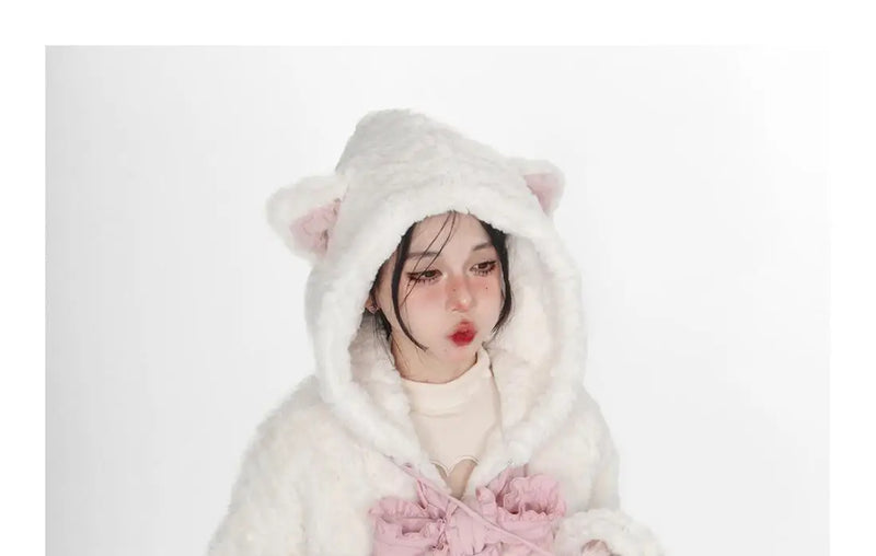 Harajuku Sweet Thicknecked Bow College Coat Woman Zip Up Hoodie Sailor