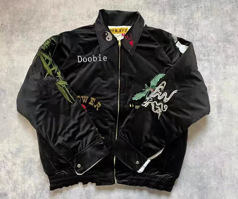 graphic outerwear featuring kanye co branded commemorative high quality heavy industry fully embroidered cotton winter jacket for men and women design – premium quality jacket for men