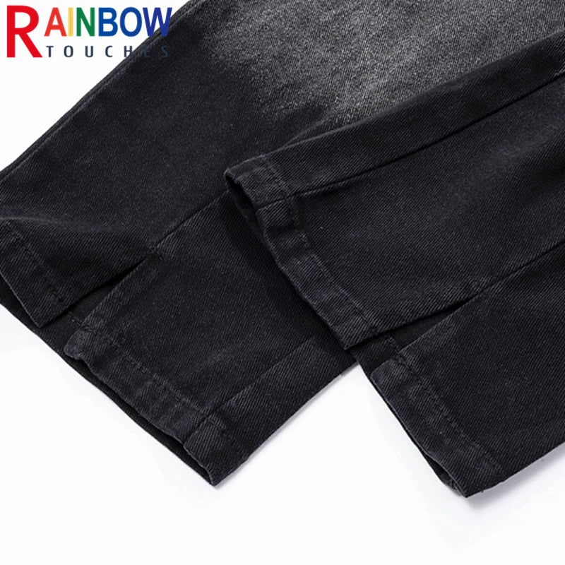 rainbowtouches men jeans unisex pants high street hip hop loose casual couple cargo straight patchwork gradient casual pants baggy cargo bottoms